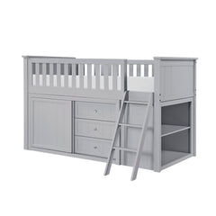 Orion Silver Low Loft Bunk With Bookcase And 2 Dressers - Ornate Home