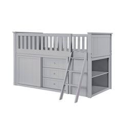 Orion Silver Low Loft Bunk With Bookcase And 2 Dressers - Ornate Home