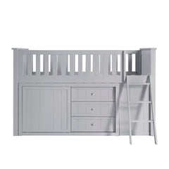 Orion Silver Low Loft Bunk With Bookcase And 2 Dressers - Ornate Home