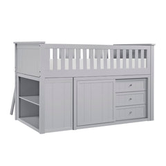 Orion Silver Low Loft Bunk With Bookcase And 2 Dressers - Ornate Home