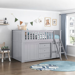 Orion Silver Low Loft Bunk With Bookcase And 2 Dressers - Ornate Home