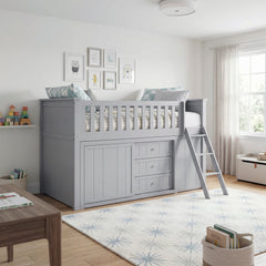 Orion Silver Low Loft Bunk With Bookcase And 2 Dressers - Ornate Home