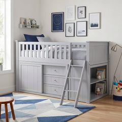 Orion Silver Low Loft Bunk With Bookcase And 2 Dressers - Ornate Home