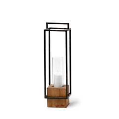 Orionis Black 21.1"H Large Wood Metal Lantern Candle Holder - Ornate Home