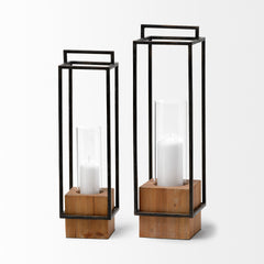 Orionis Black 23.8"H Large Wood Metal Lantern Candle Holder - Ornate Home