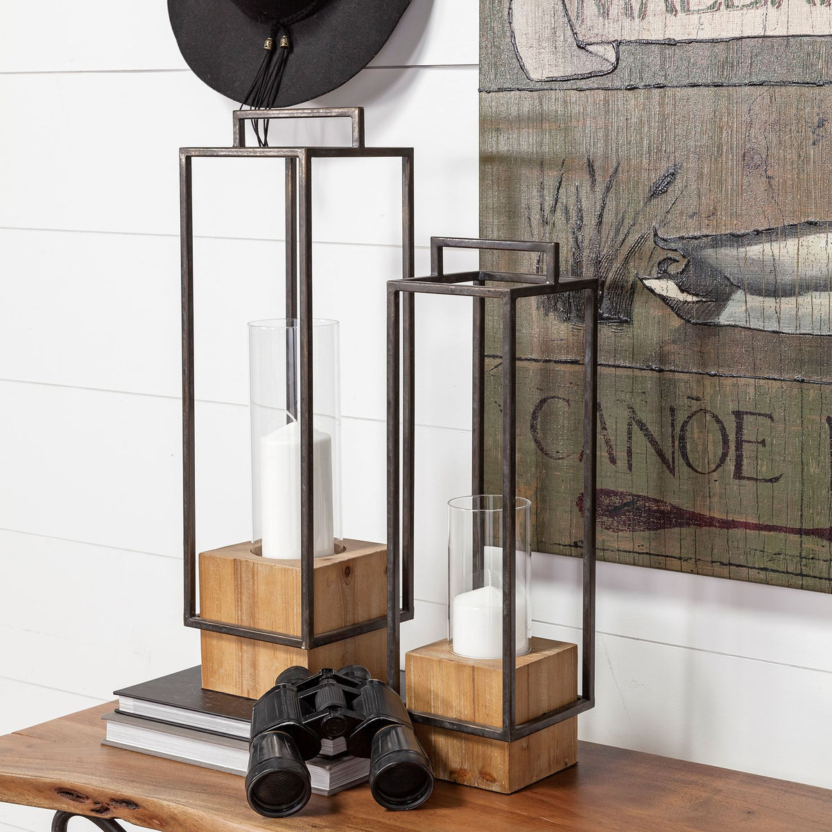 Orionis Black 23.8"H Large Wood Metal Lantern Candle Holder - Ornate Home