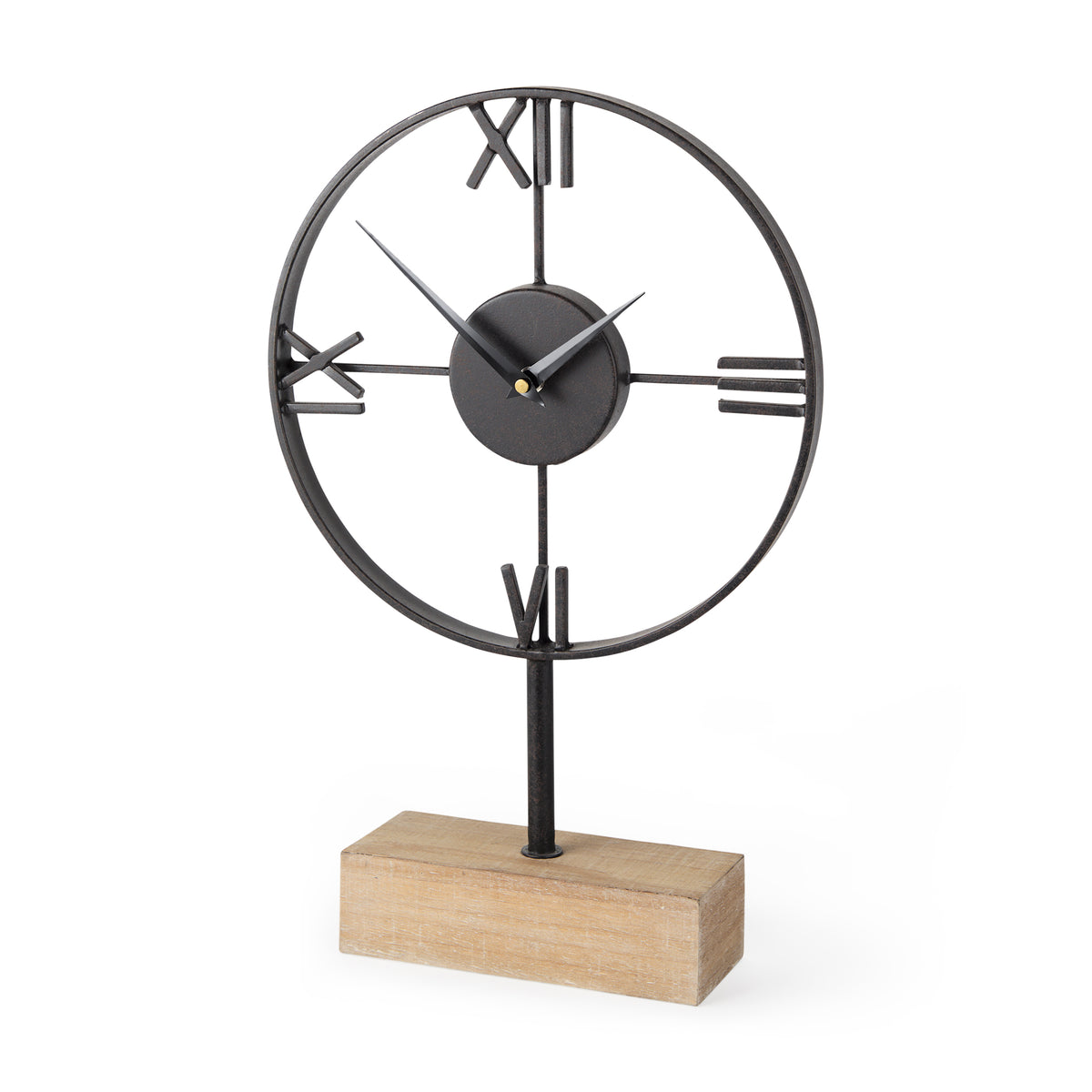 Oris Black Metal/Wood Open Frame Table Clock - Ornate Home