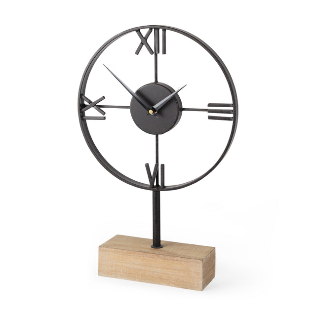 Oris Black Metal/Wood Open Frame Table Clock - Ornate Home