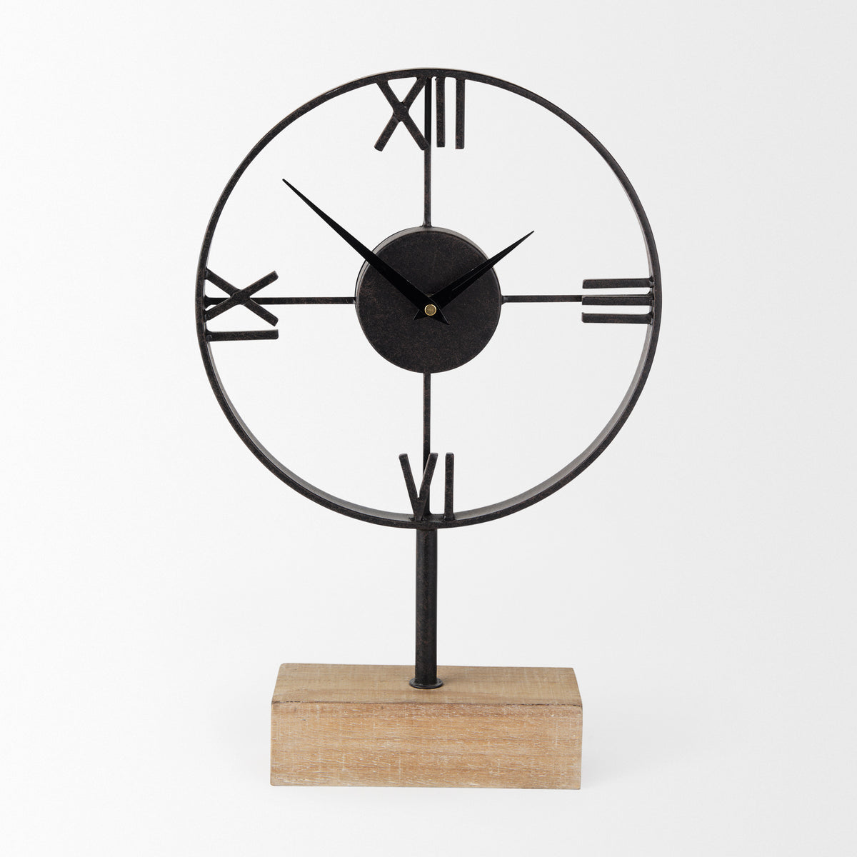 Oris Black Metal/Wood Open Frame Table Clock - Ornate Home