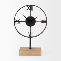 Oris Black Metal/Wood Open Frame Table Clock - Ornate Home