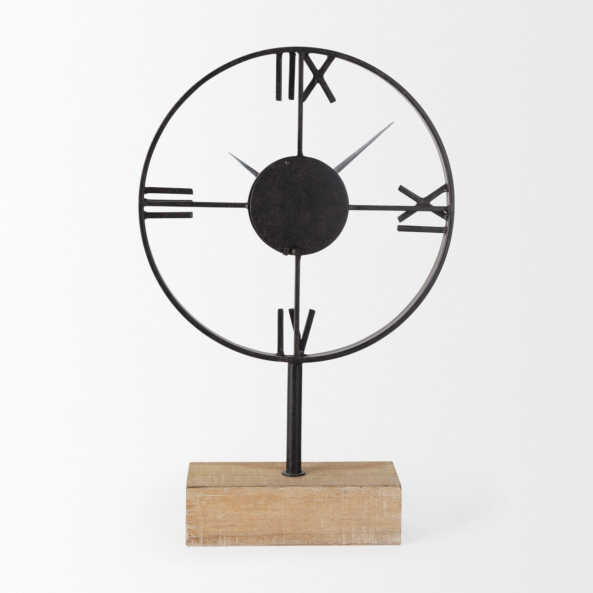 Oris Black Metal/Wood Open Frame Table Clock - Ornate Home