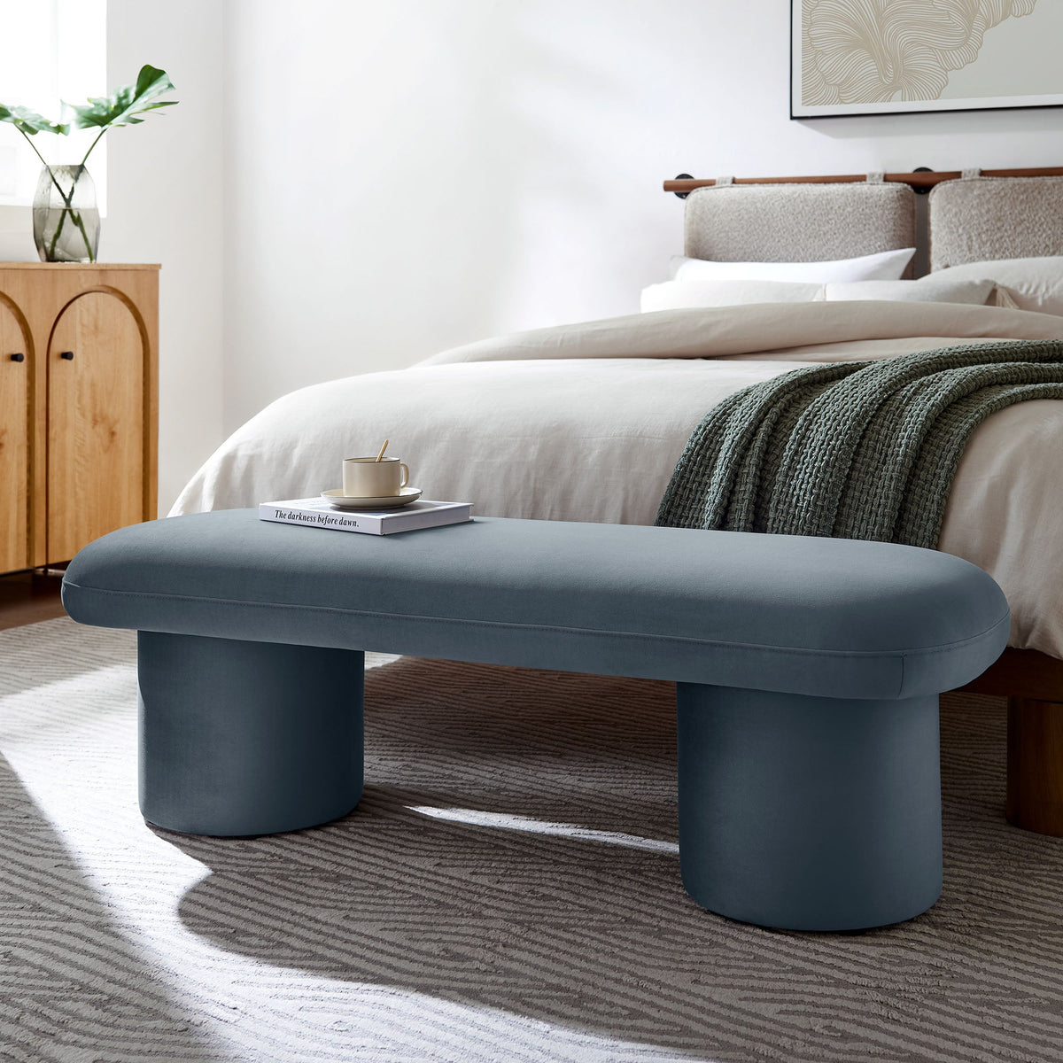 Orla Cadet Blue Performance Velvet Bench - Ornate Home