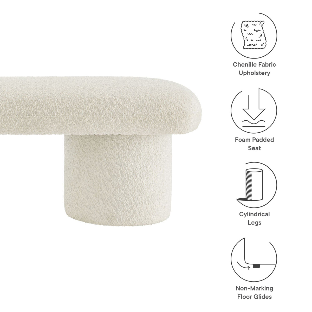 Orla Cream Chenille Upholstered Bench - Ornate Home