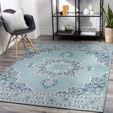 Orla Pale Blue Medallion Outdoor Area Rug - Clearance - Ornate Home
