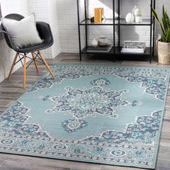 Orla Pale Blue Medallion Outdoor Area Rug - Clearance - Ornate Home