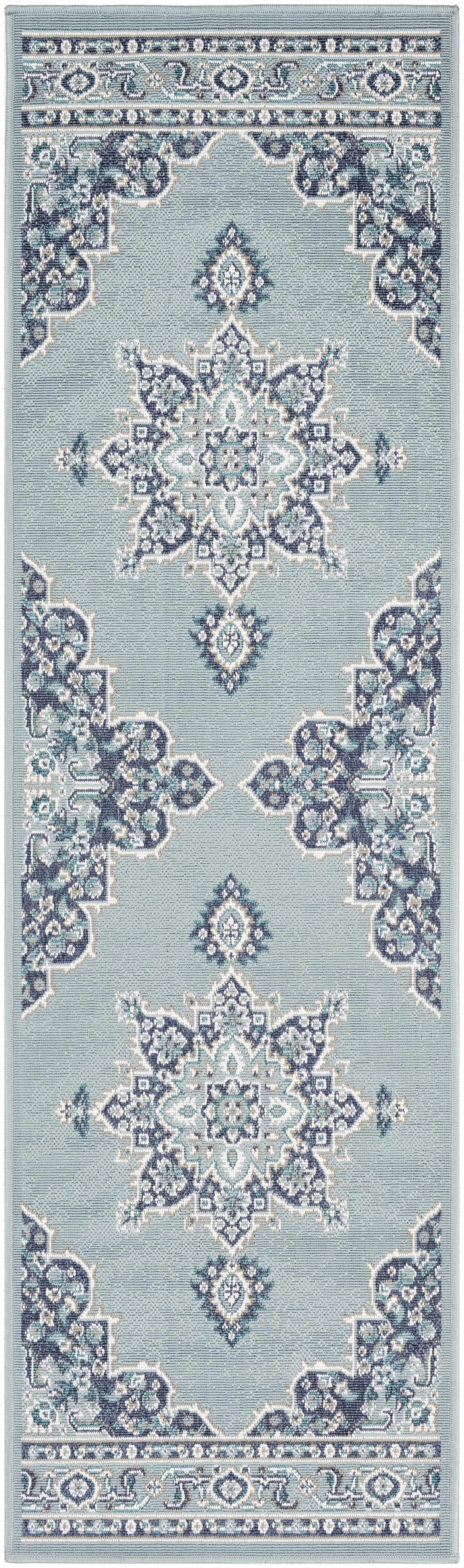Orla Pale Blue Medallion Outdoor Area Rug - Clearance - Ornate Home