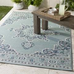 Orla Pale Blue Medallion Outdoor Area Rug - Clearance - Ornate Home