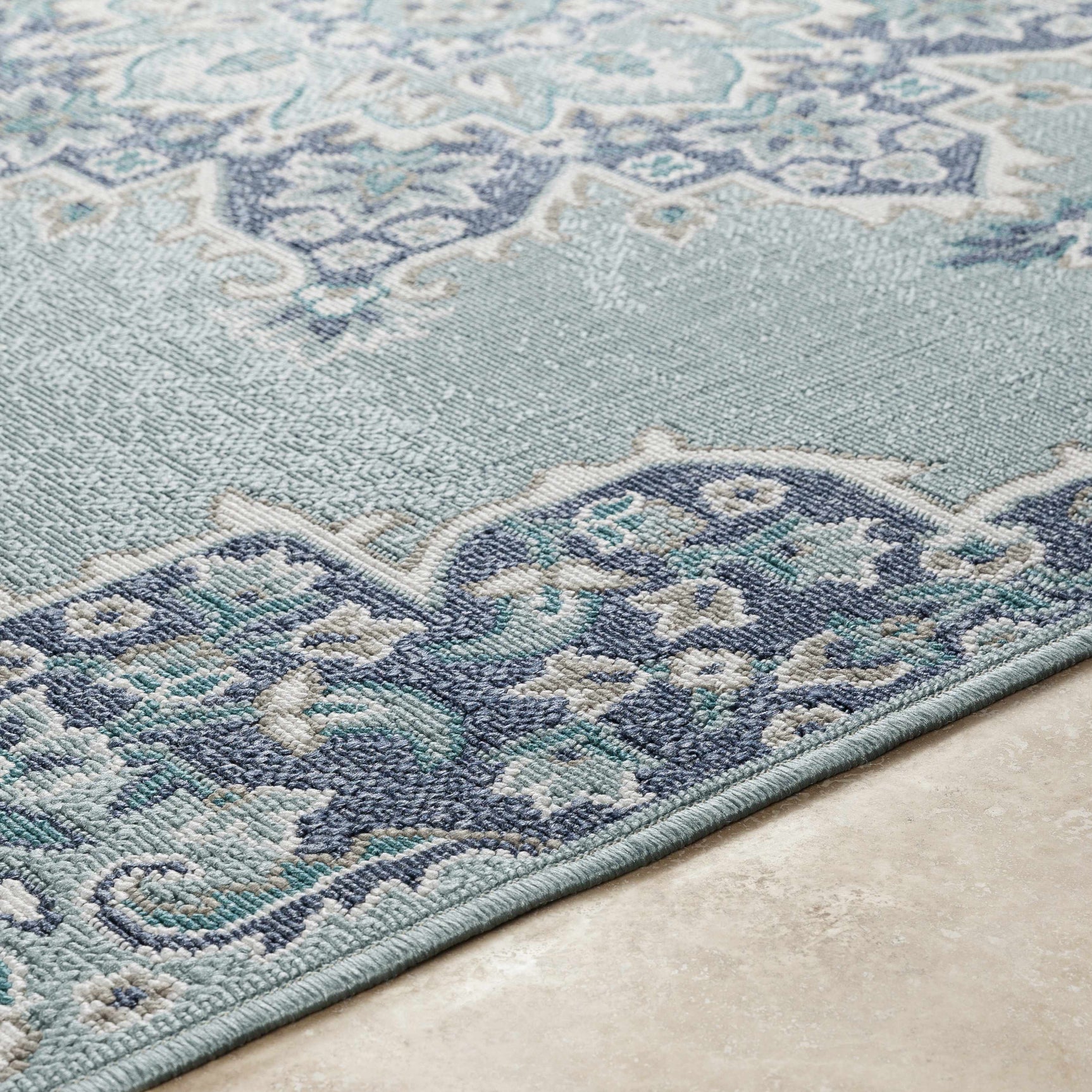 Orla Pale Blue Medallion Outdoor Area Rug - Clearance - Ornate Home