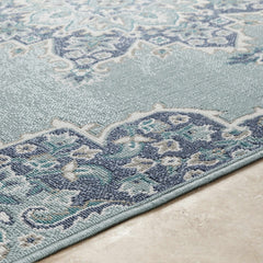 Orla Pale Blue Medallion Outdoor Area Rug - Clearance - Ornate Home