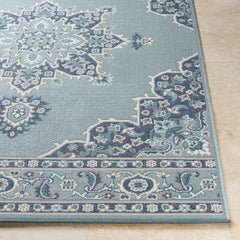 Orla Pale Blue Medallion Outdoor Area Rug - Clearance - Ornate Home