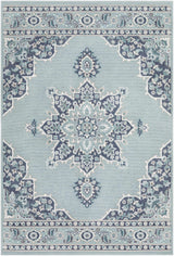 Orla Pale Blue Medallion Outdoor Area Rug - Clearance - Ornate Home