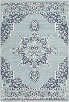 Orla Pale Blue Medallion Outdoor Area Rug - Clearance - Ornate Home