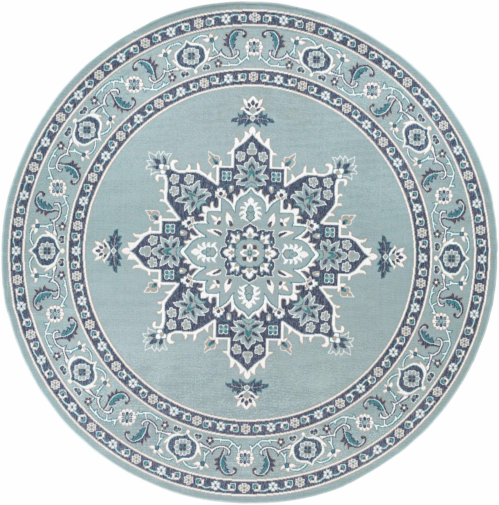 Orla Pale Blue Medallion Outdoor Area Rug - Clearance - Ornate Home