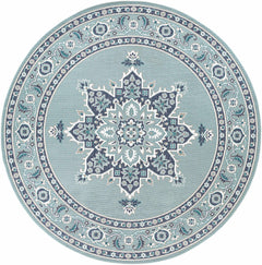 Orla Pale Blue Medallion Outdoor Area Rug - Clearance - Ornate Home