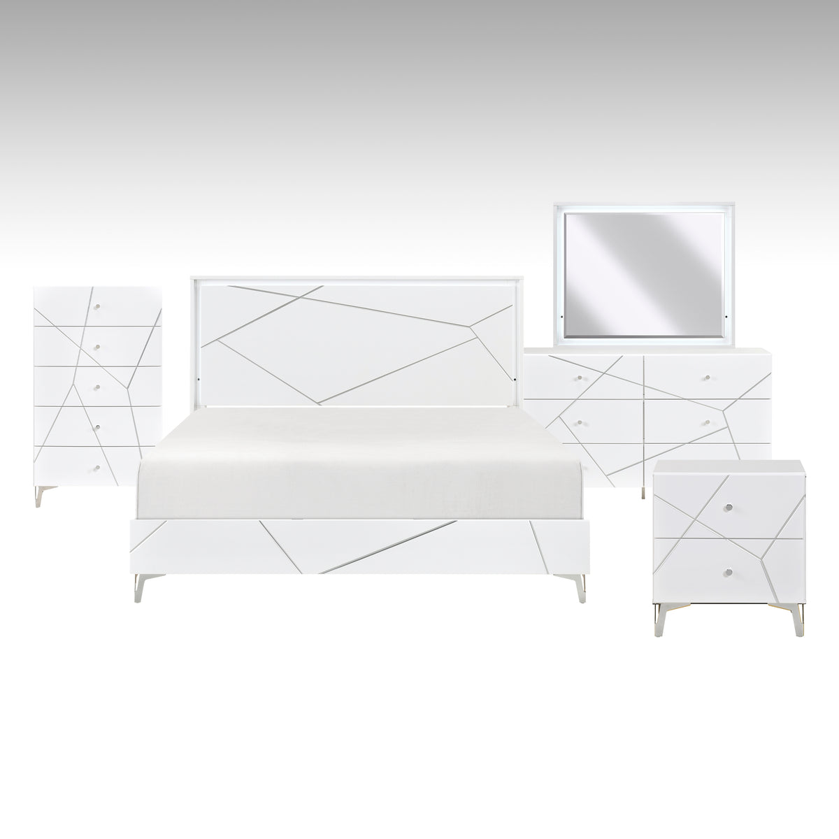 Orlo White 5pc Bedroom Set - Ornate Home
