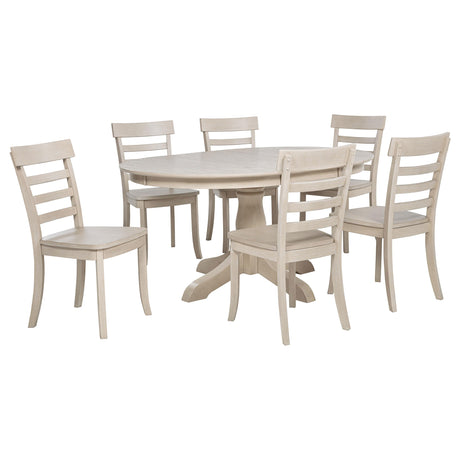Orrison Linen 7-piece Oval 62-inch Extension Leaf Dining Set - Ornate Home