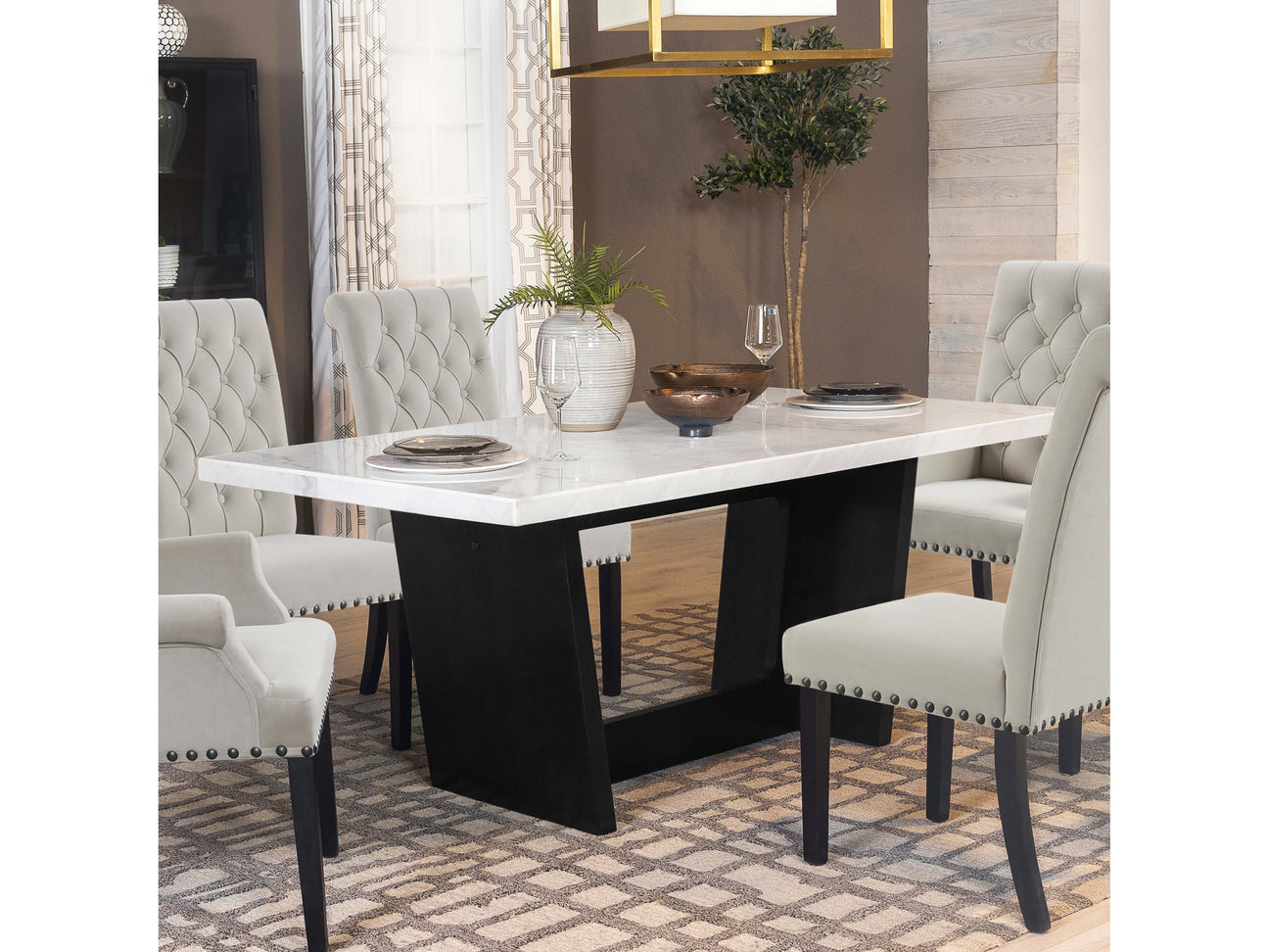 Osborne Rustic Espresso 72-inch Marble Top Dining Table - Ornate Home