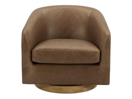 Oscy Tan Leather Leather Swivel Chair - Ornate Home