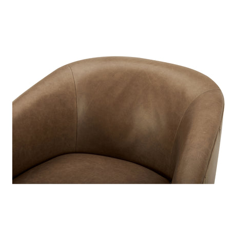 Oscy Tan Leather Leather Swivel Chair - Ornate Home