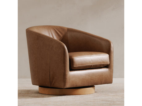 Oscy Tan Leather Leather Swivel Chair - Ornate Home