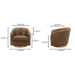 Oscy Tan Leather Leather Swivel Chair - Ornate Home
