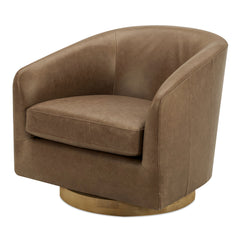 Oscy Tan Leather Swivel Chair - Ornate Home