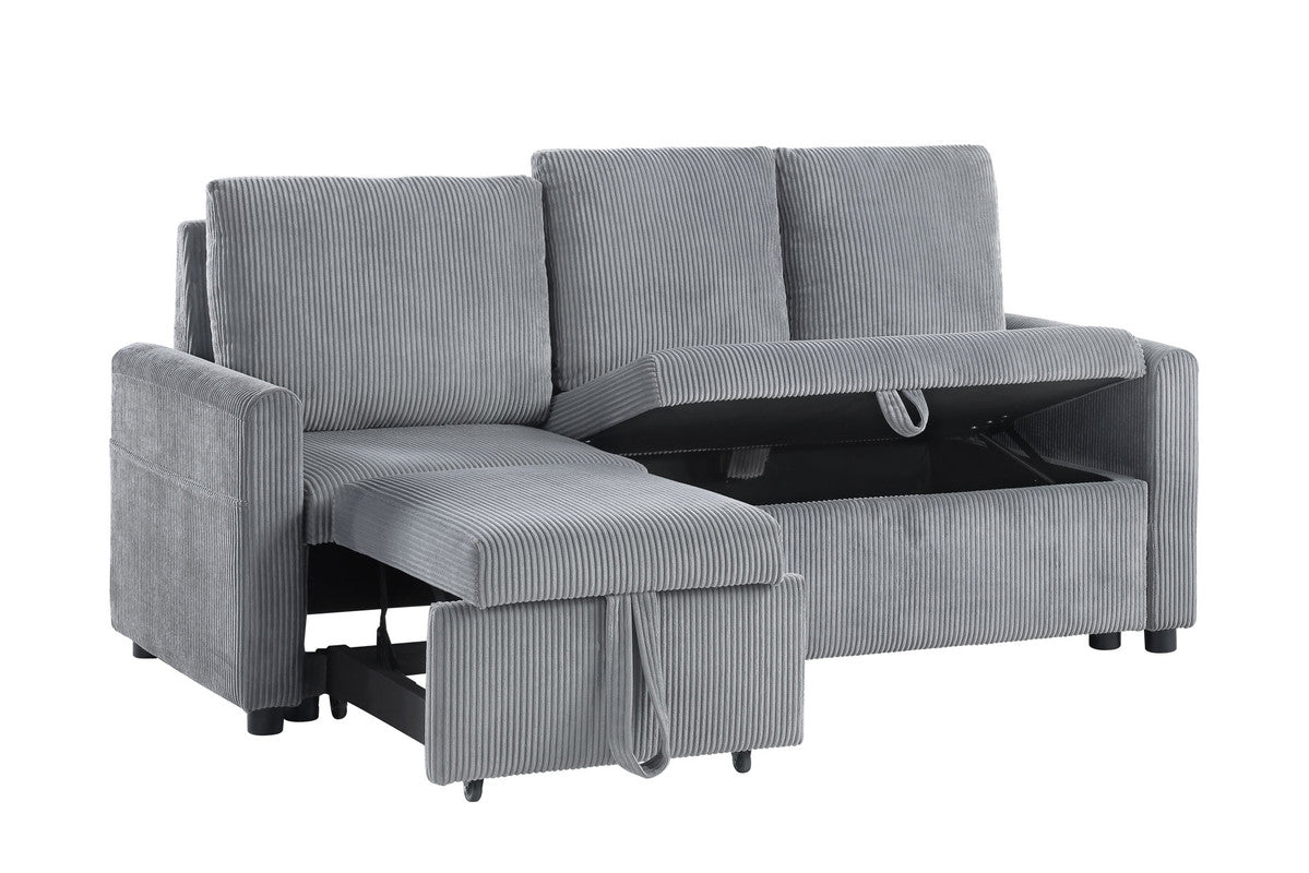 Oswin Gray 70"W Corduroy Sofa with Pull-Out Chaise - Ornate Home