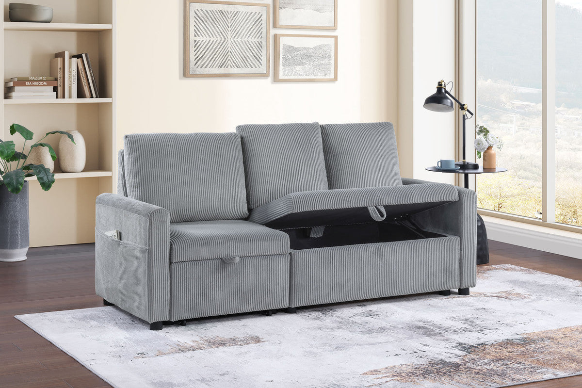 Oswin Gray 70"W Corduroy Sofa with Pull-Out Chaise - Ornate Home