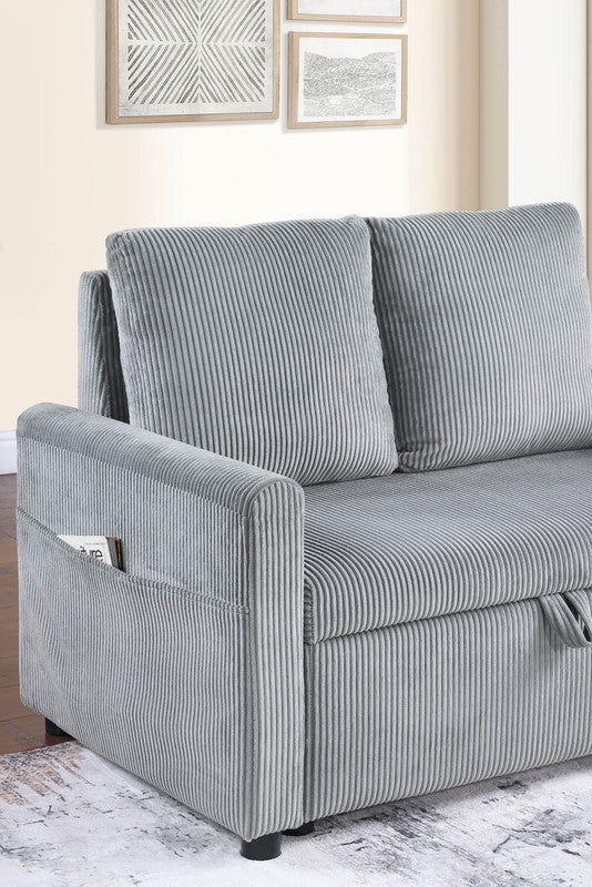 Oswin Gray 70"W Corduroy Sofa with Pull-Out Chaise - Ornate Home