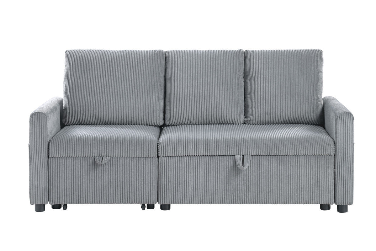 Oswin Gray 70"W Corduroy Sofa with Pull-Out Chaise - Ornate Home