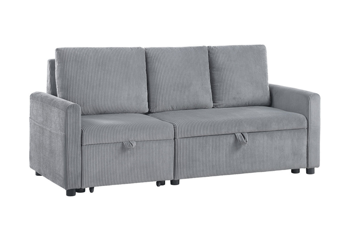 Oswin Gray 70"W Corduroy Sofa with Pull-Out Chaise - Ornate Home