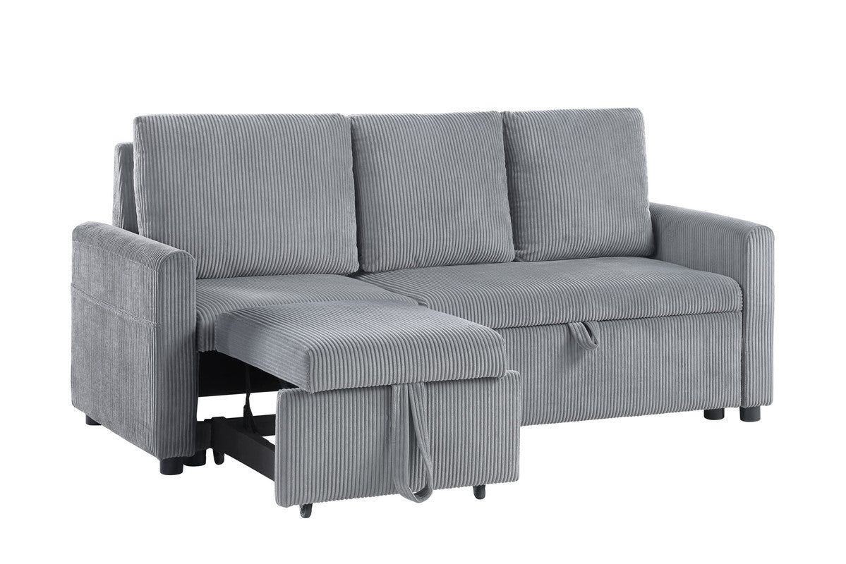 Oswin Gray 70"W Corduroy Sofa with Pull-Out Chaise - Ornate Home