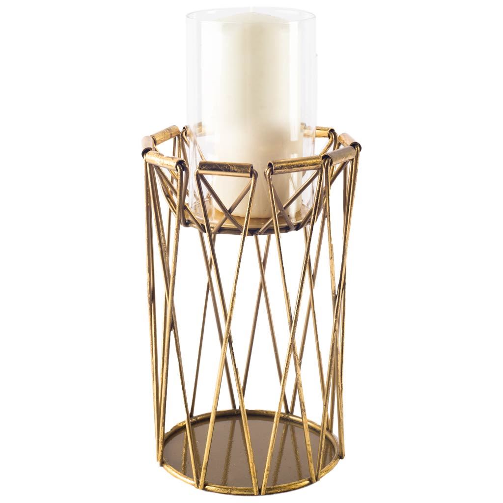 Othello Antiqued Brass Tall Metal Table Candle Holder - Ornate Home