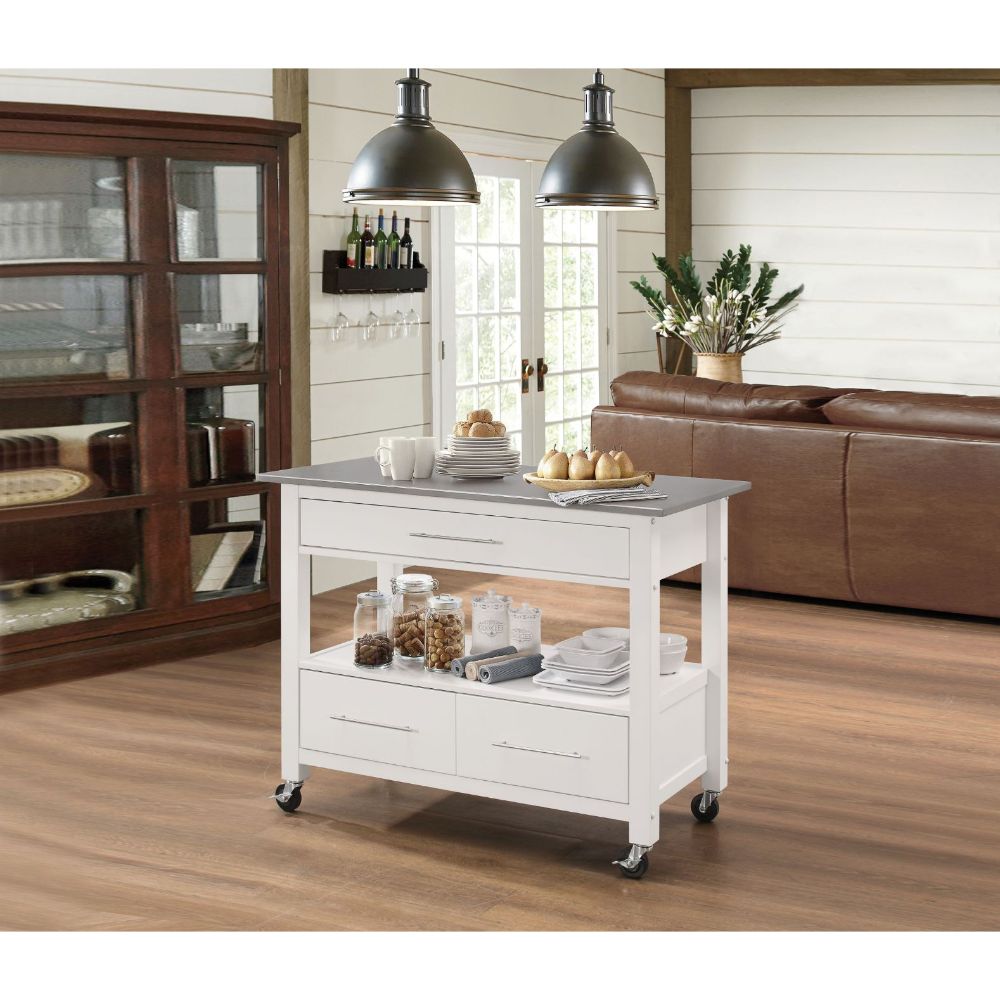 Ottawa Stainless Steel & White Kitchen Cart - Ornate Home