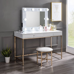 Ottey White High Gloss & Gold Desk - Ornate Home