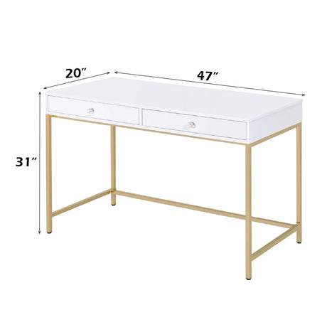 Ottey White High Gloss & Gold Desk - Ornate Home