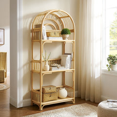 Ottilie Natural 68 Inch Arched Natural Rattan Bookshelf