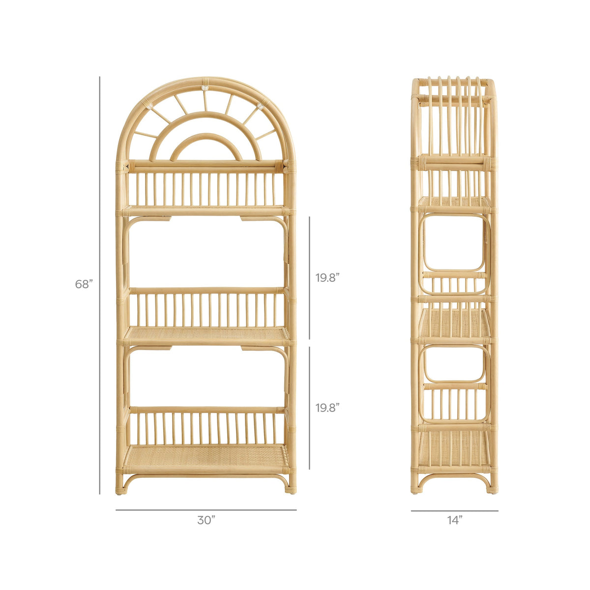 Ottilie Natural 68 Inch Arched Rattan Bookshelf