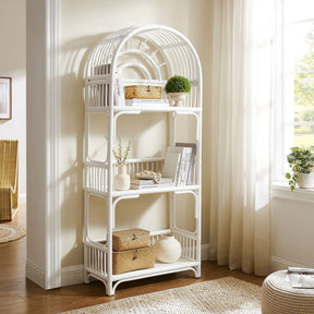 Ottilie White 68 Inch Arched Natural Rattan Bookshelf