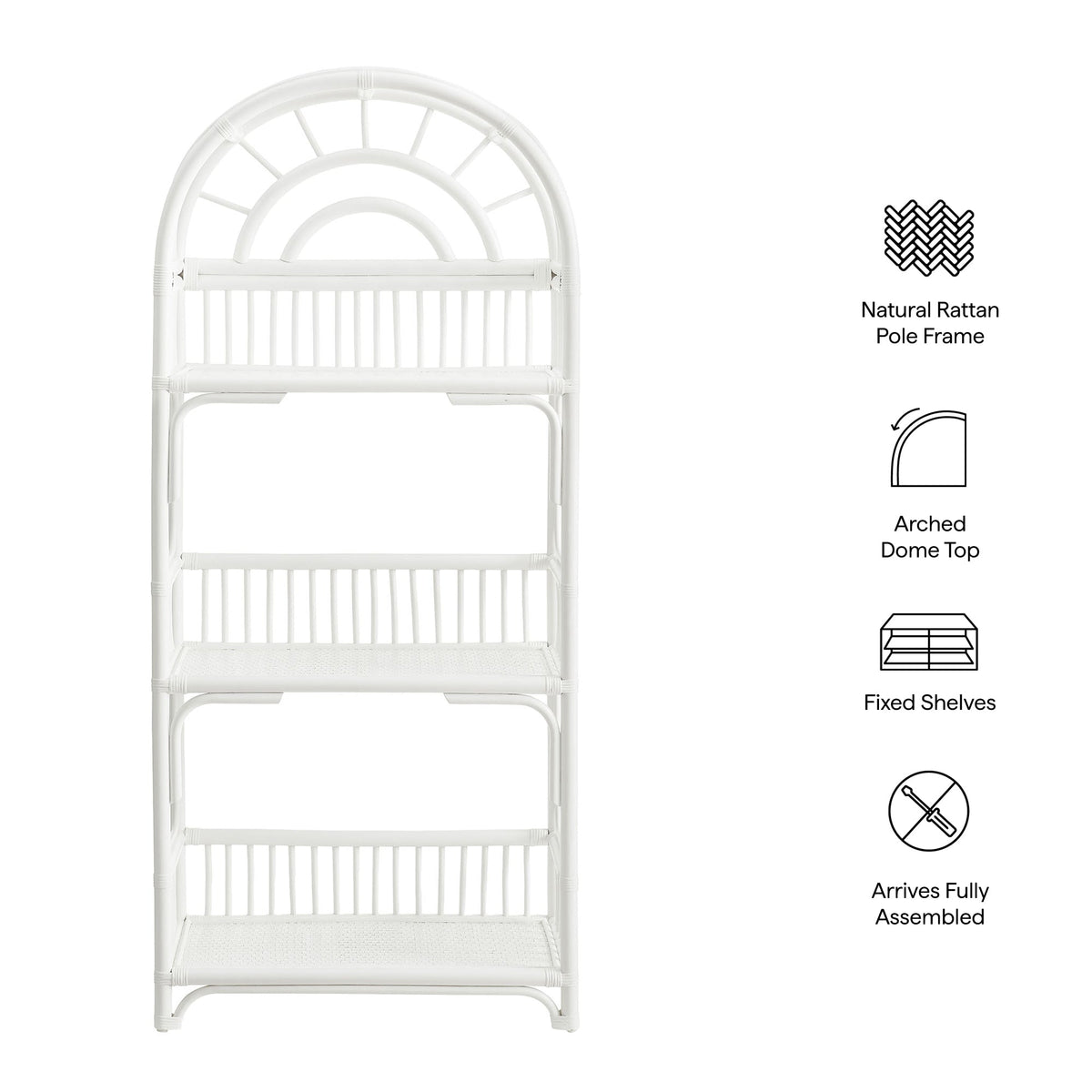 Ottilie White 68 Inch Arched Natural Rattan Bookshelf